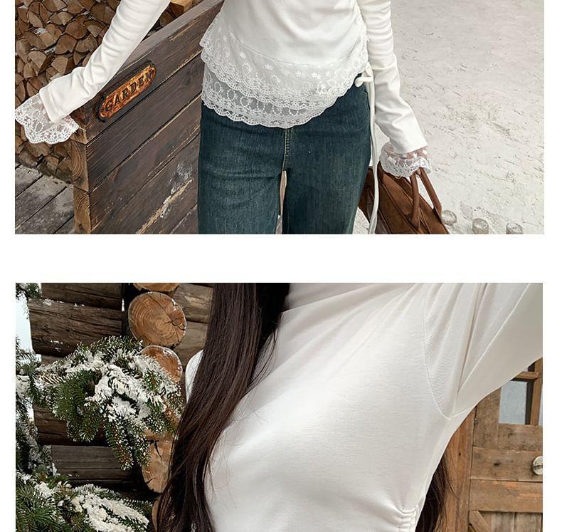 Long-Sleeve Mock Neck Lace Panel Top Product Image