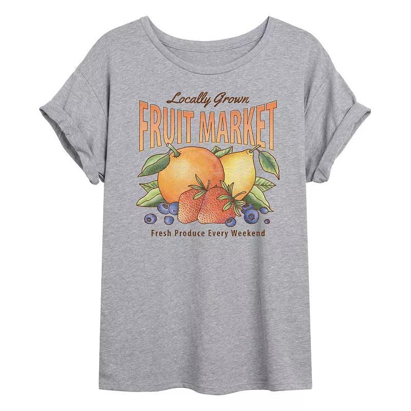 Juniors Locally Grown Fruit Oversized Tee, Womens Grey Gray Product Image