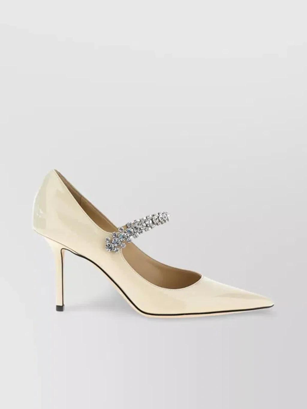 JIMMY CHOO Bing 85 Crystal-embellished Pumps In Patent Leather In White Product Image