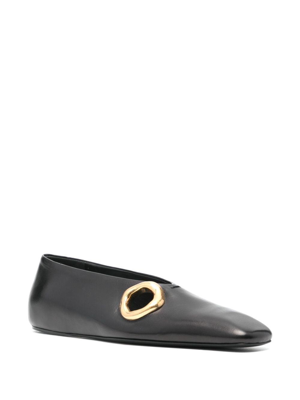 Leather Metal-cutout Ballerina Flats In Black Product Image