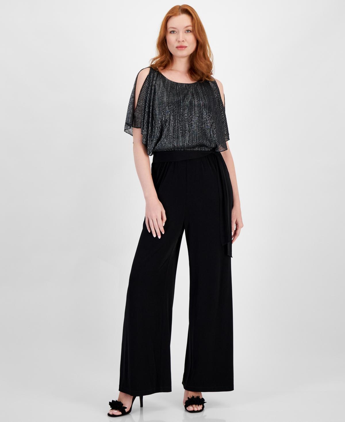 Connected Womens Metallic Cold-Shoulder Jumpsuit Product Image