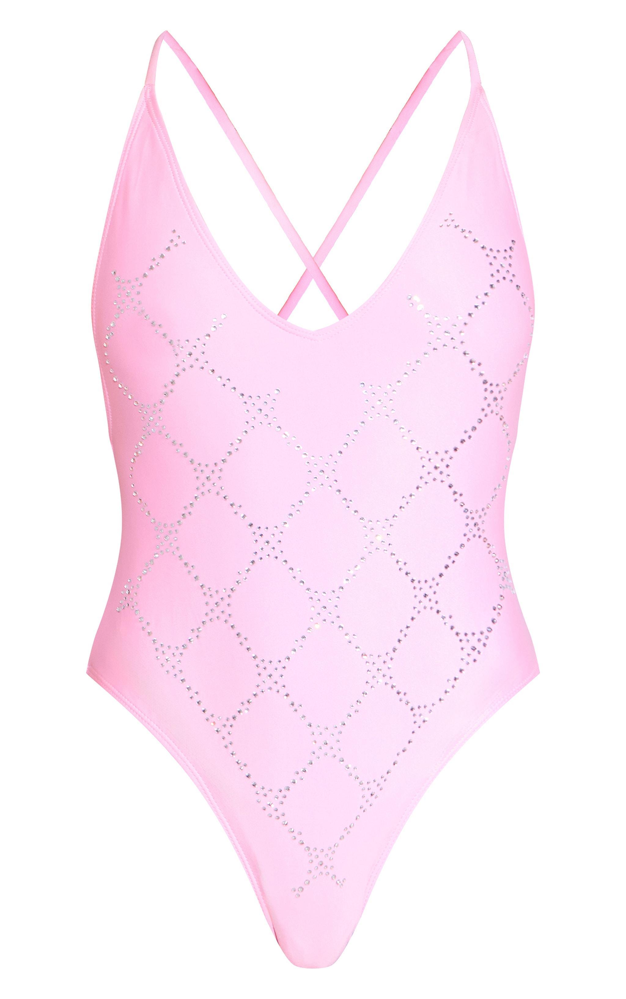 Pink Plunge Diamante Swimsuit Product Image