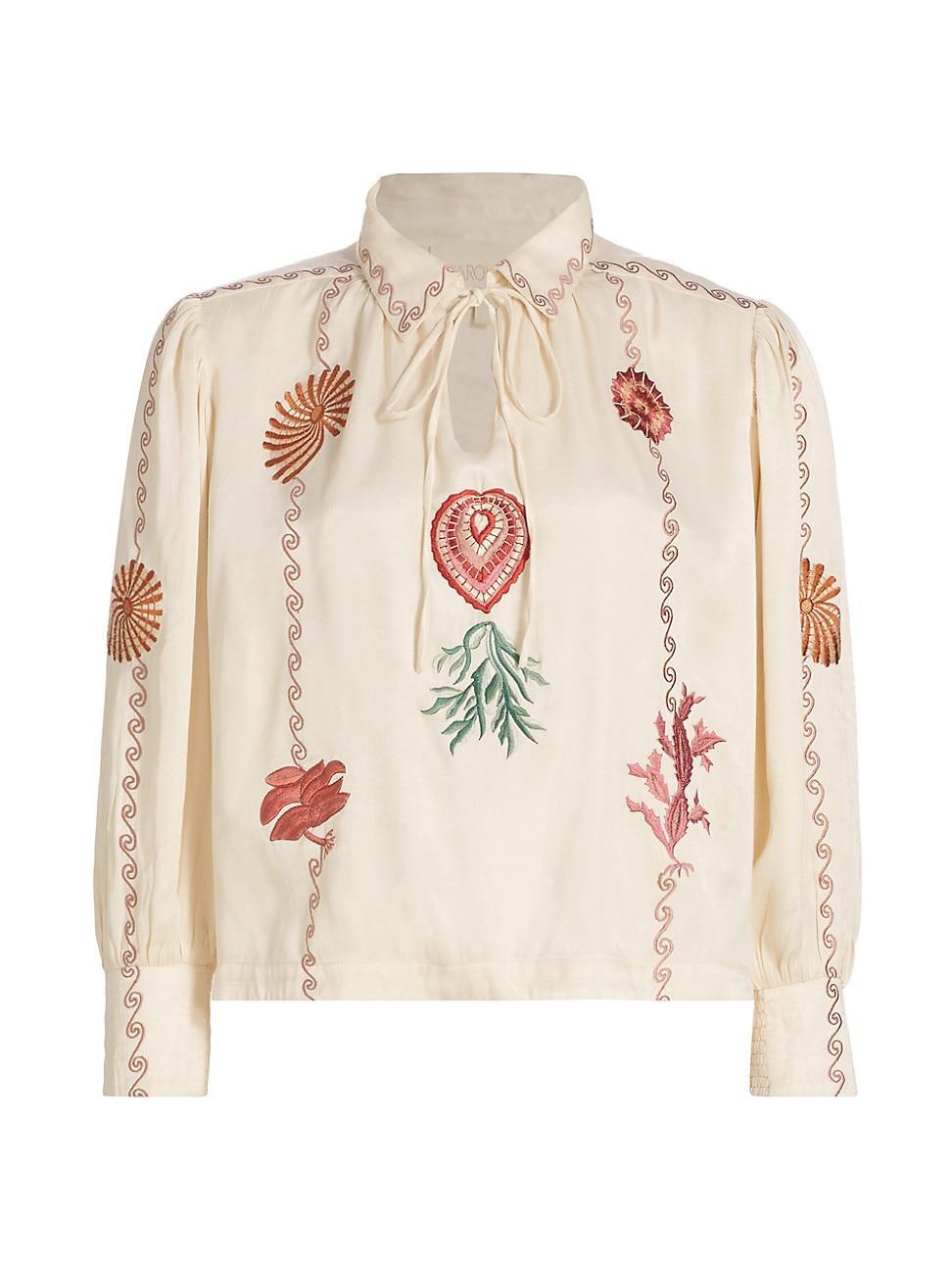 Womens Eterna Elis Embroidered Puff-Sleeve Blouse Product Image