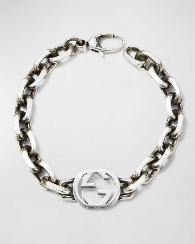 Gucci Men's Sterling Silver Interlocking G Link Bracelet - Size: 7IN - SILVER Product Image