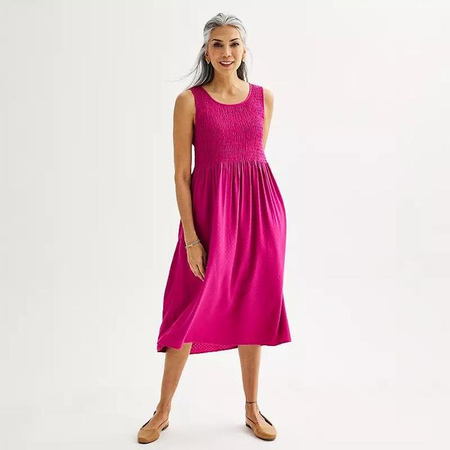 Womens Croft & Barrow Smocked Swing Midi Dress Hawaii Pink Product Image