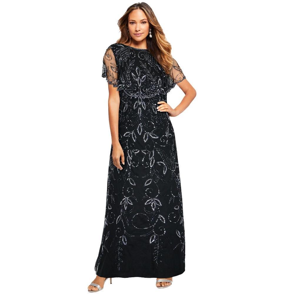 Roaman's Women's Plus Size Beaded Glam Maxi Dress - 38 W, Black Product Image