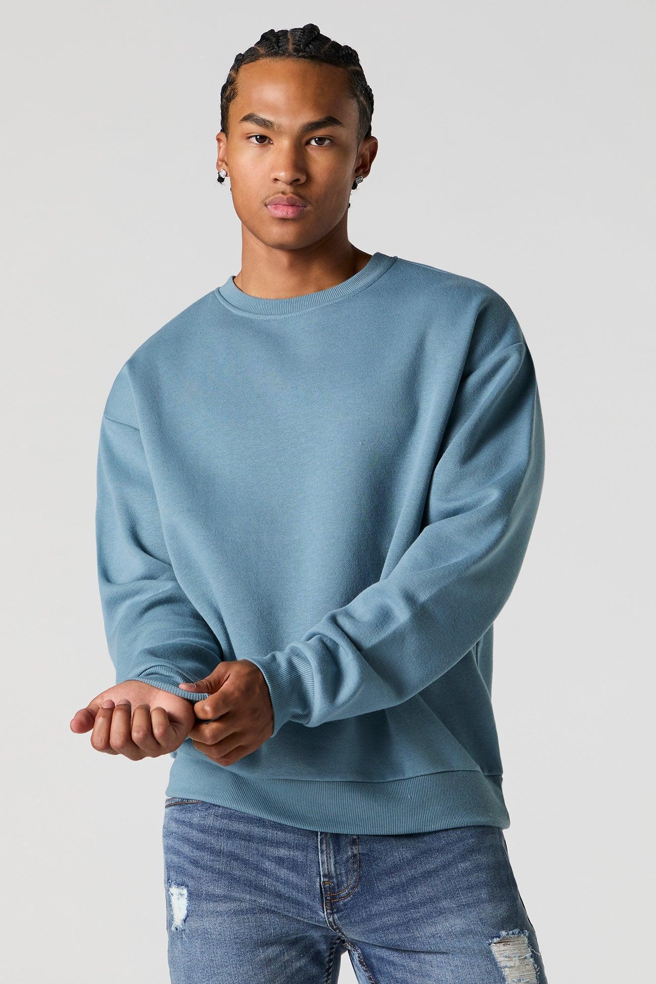 Solid Fleece Crewneck Sweatshirt Male Product Image