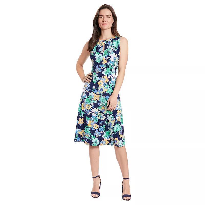 Womens London Times Halter Keyhole Floral Print Midi Dress Blue Teal Product Image