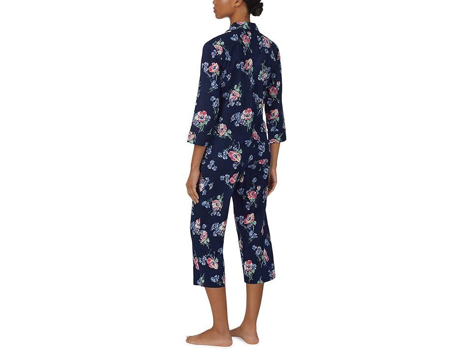 Lauren Ralph Lauren Woven 3/4 Sleeve Notch Collar Capris PJ Set Floral) Women's Pajama Sets Product Image