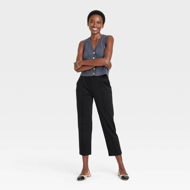 Women's High-Rise Tapered Ankle Knit Pull-On Pants - A New Day™ Black XS Product Image