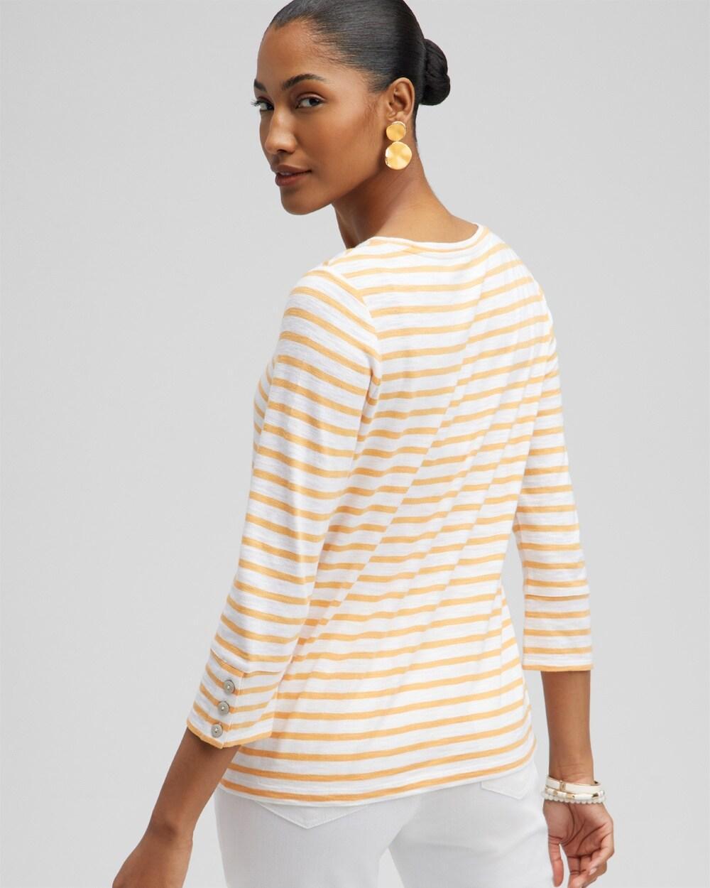 Stripe 3/4 Sleeve Button Tee Product Image