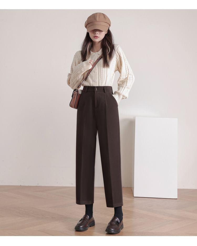 High Rise Plain Cropped Tapered Pants Product Image