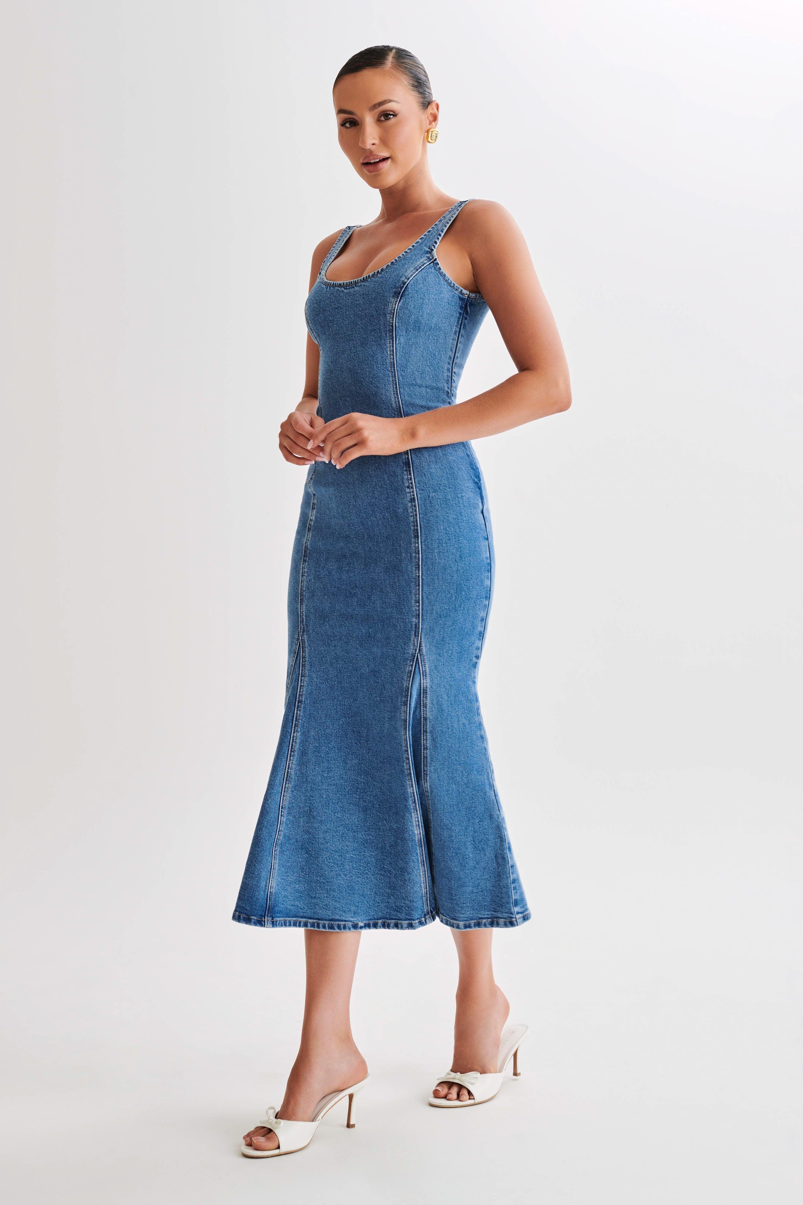 Milena Denim Midi Dress - 70's Blue Product Image