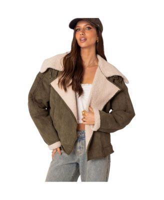 Womens Faux suede shearling oversized jacket Product Image