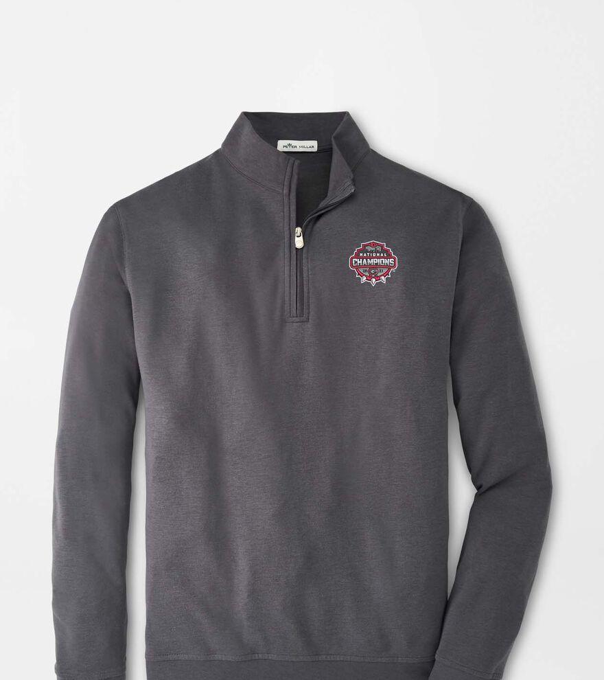 Peter Millar Mens Georgia National Champion Crown Comfort Interlock Quarter-Zip | Color: Iron | Size: 3XL | UGA Product Image