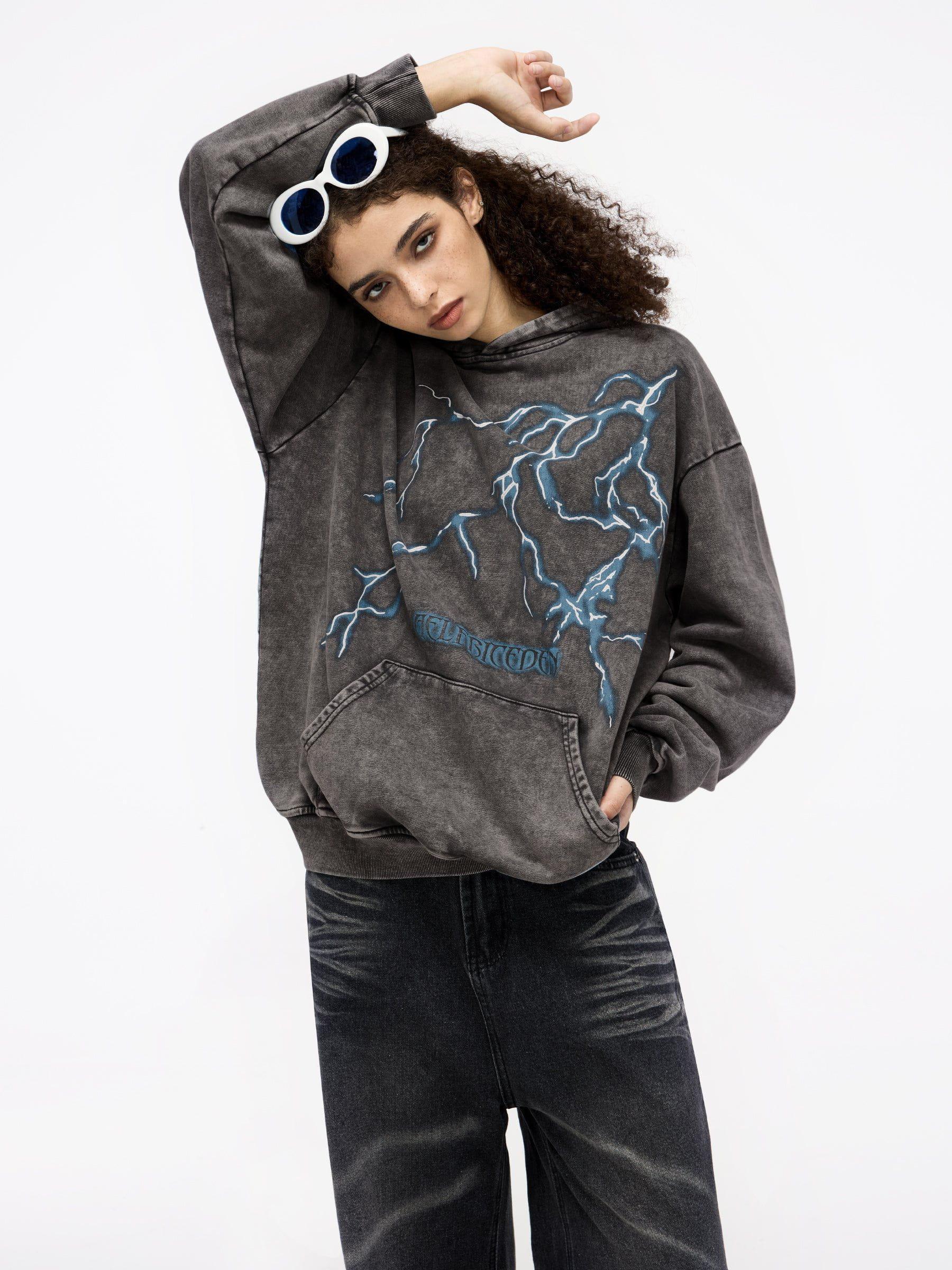 Aelfric Eden Washed Lightning Print Hoodie Product Image