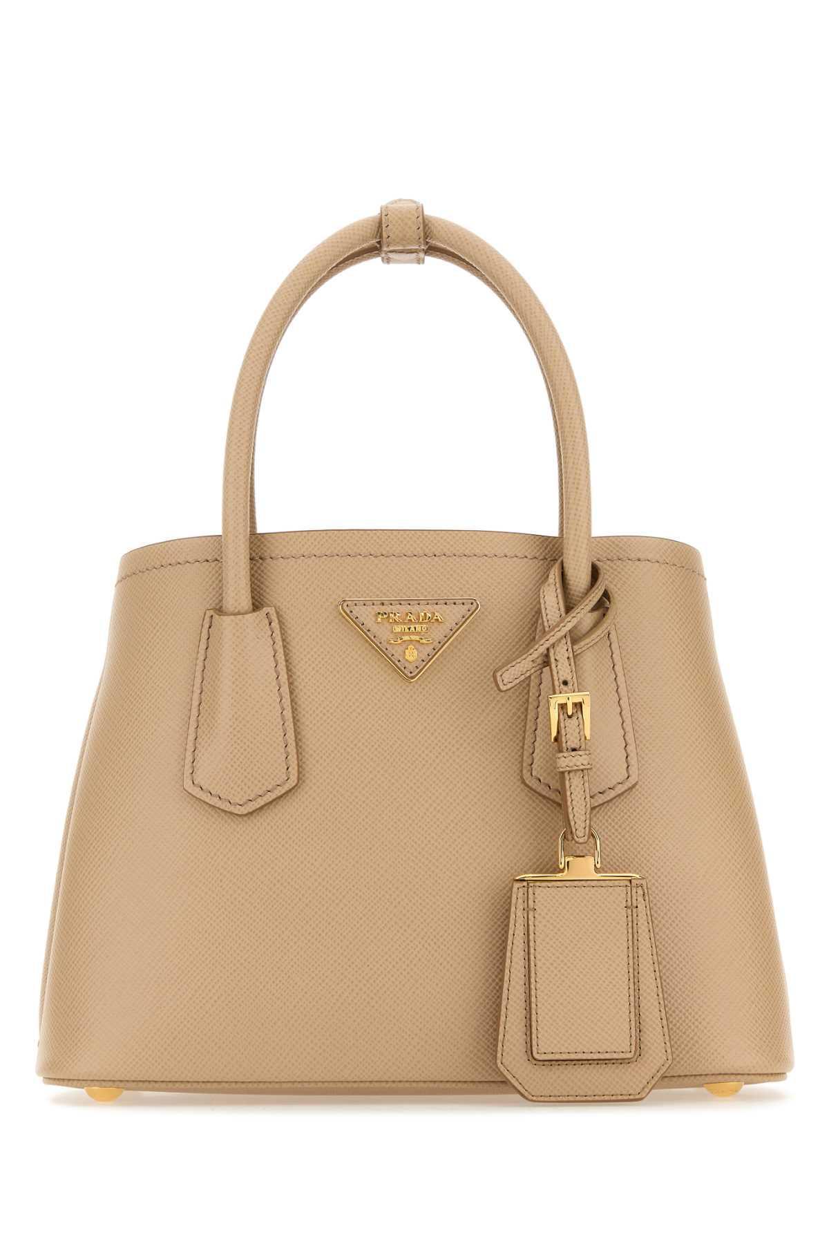 PRADA Woman Sand Leather Handbag In Brown Product Image