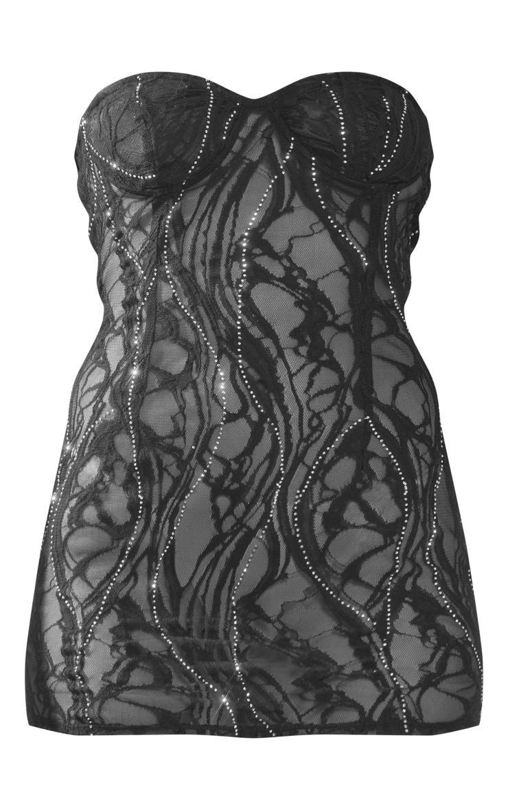 Black Lace Diamante Bandeau Bodycon Dress Product Image