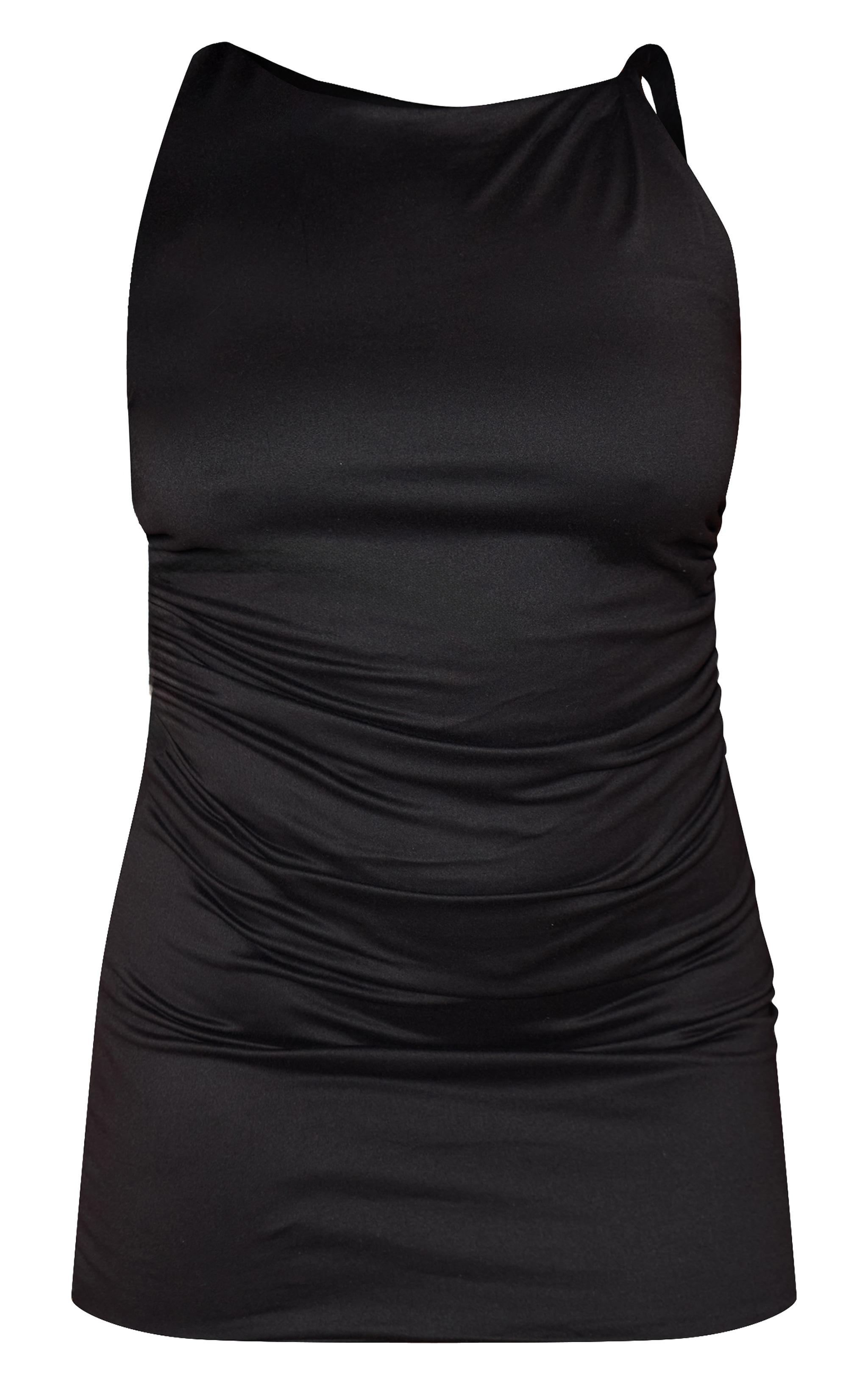 Plus Black Double Contour Twist Strap Ruched Bodycon Dress Product Image