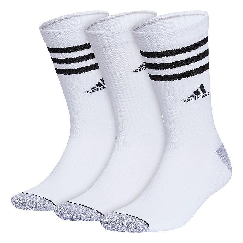 Mens adidas 3-pack 3-Stripe Crew Socks White Product Image