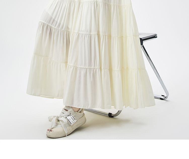 High Waist Plain Maxi A-Line Skirt Product Image