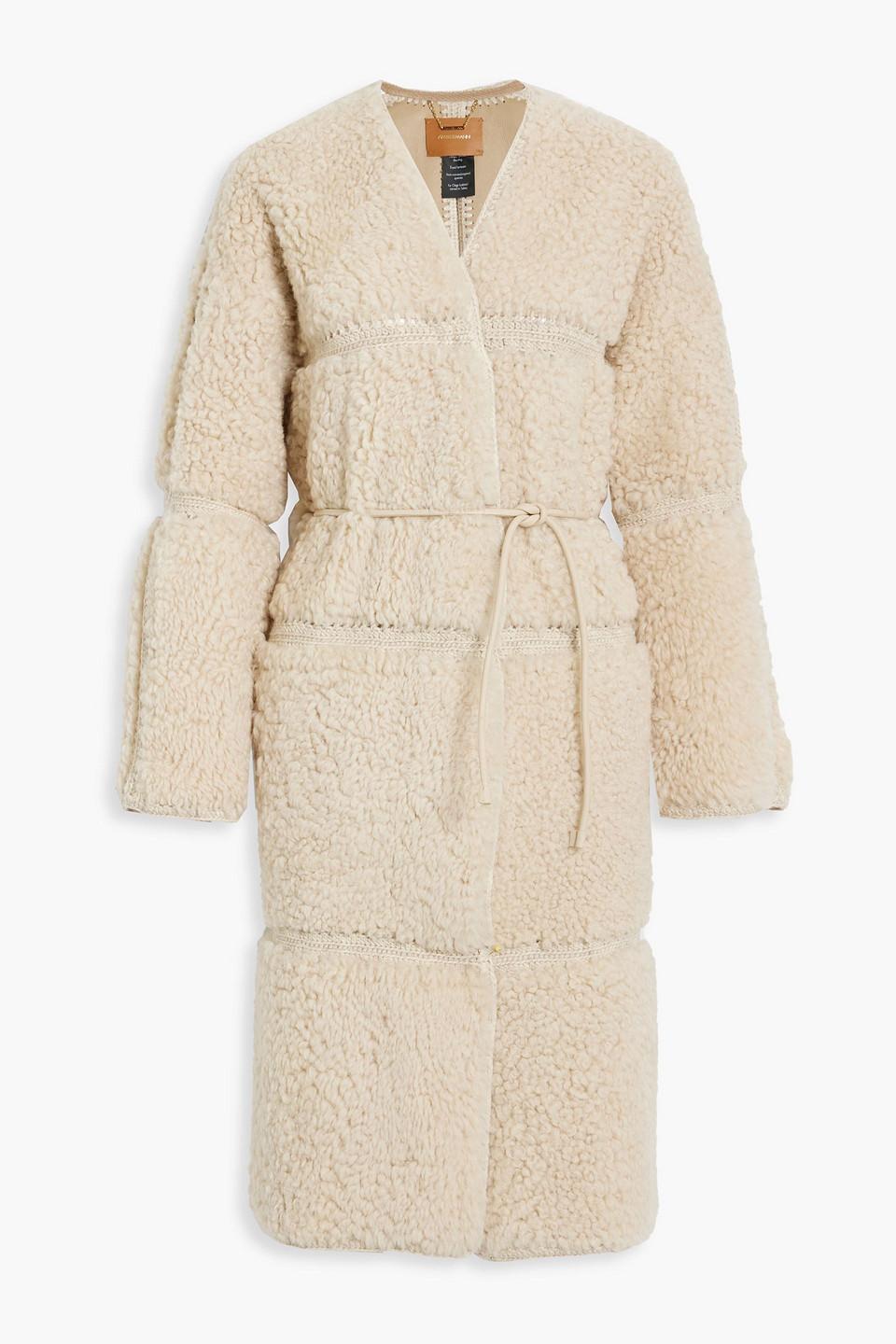 Knit-trimmed Shearling Coat In Cream Product Image