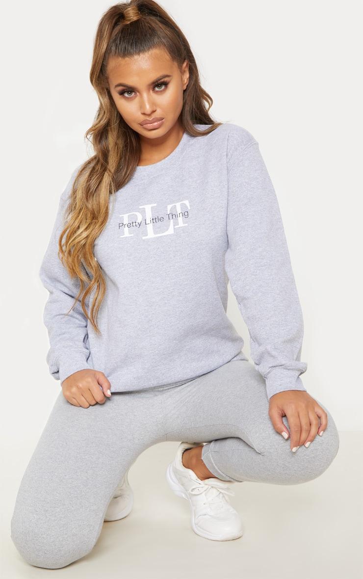 PRETTYLITTLETHING Grey Marl Graphic Oversized Crewneck Sweatshirt product image