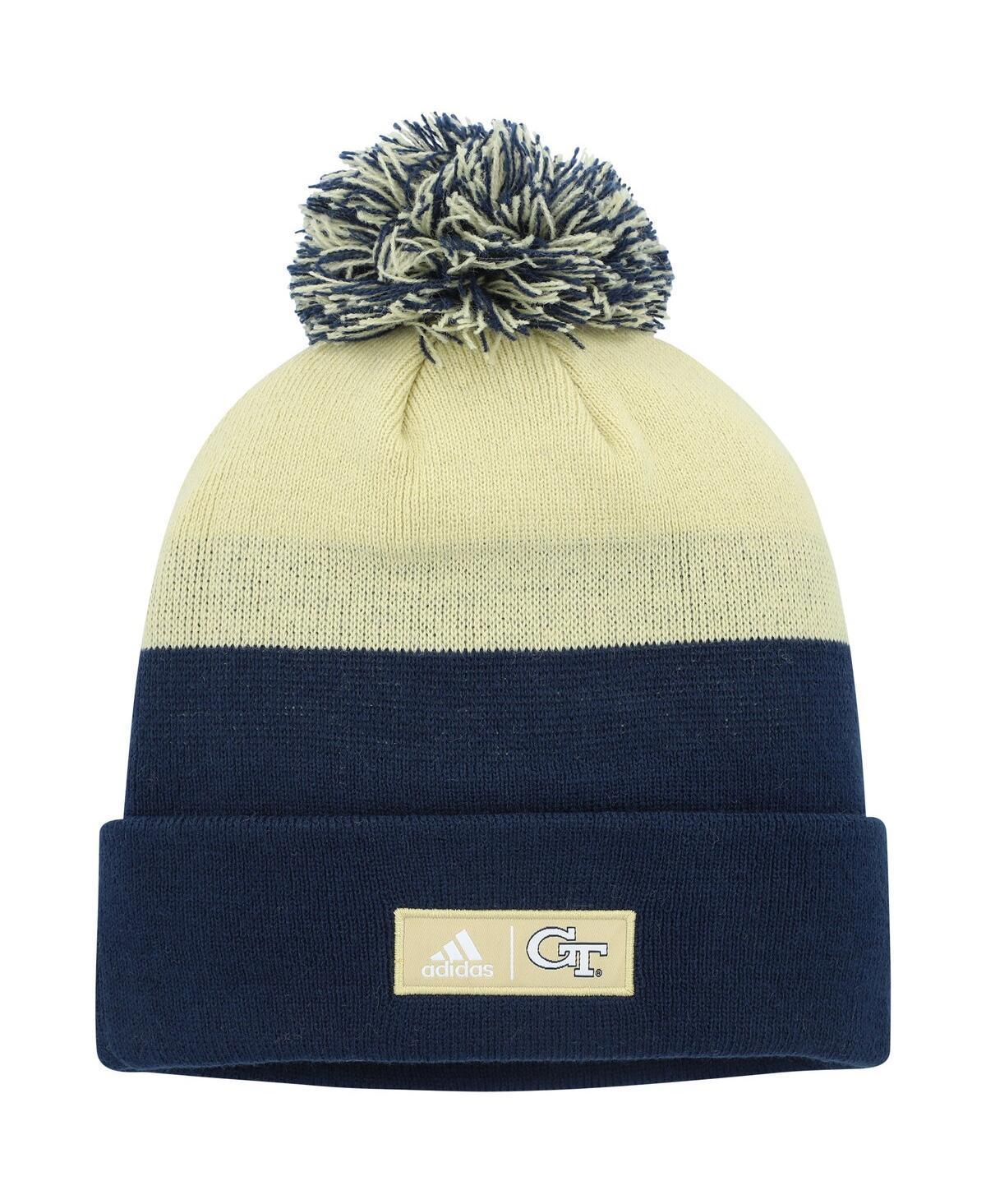 Mens adidas Navy and Gold Georgia Tech Yellow Jackets Colorblock Cuffed Knit Hat with Pom - Navy Product Image