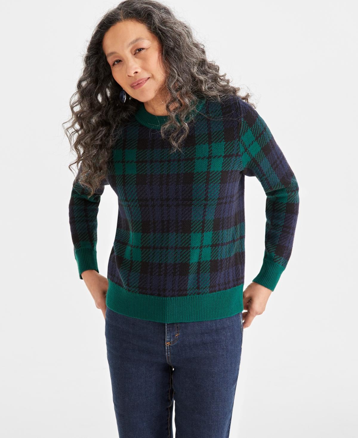 Style & Co Womens Plaid Crewneck Pullover Sweater, Created for Macys Product Image