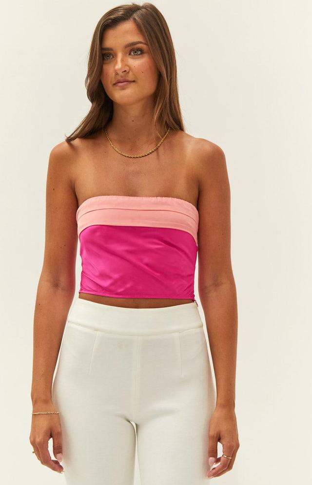 Milly Pink Satin Strapless Crop Top Product Image