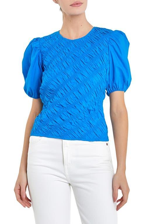 English Factory Asymmetric Shirred Puff Sleeve Top Product Image