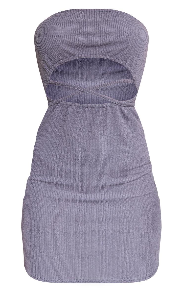  Charcoal Bandeau Cut Out Front Crinkle Rib Bodycon Dress Product Image