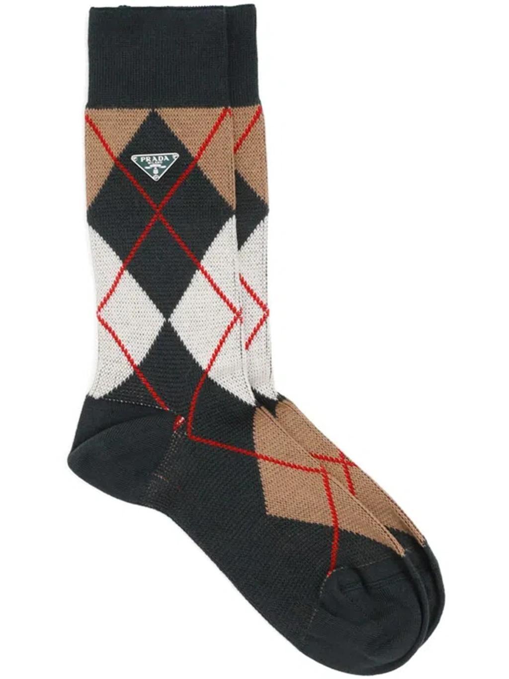 Argyle-check Crew Sockscalze In Bosco Product Image