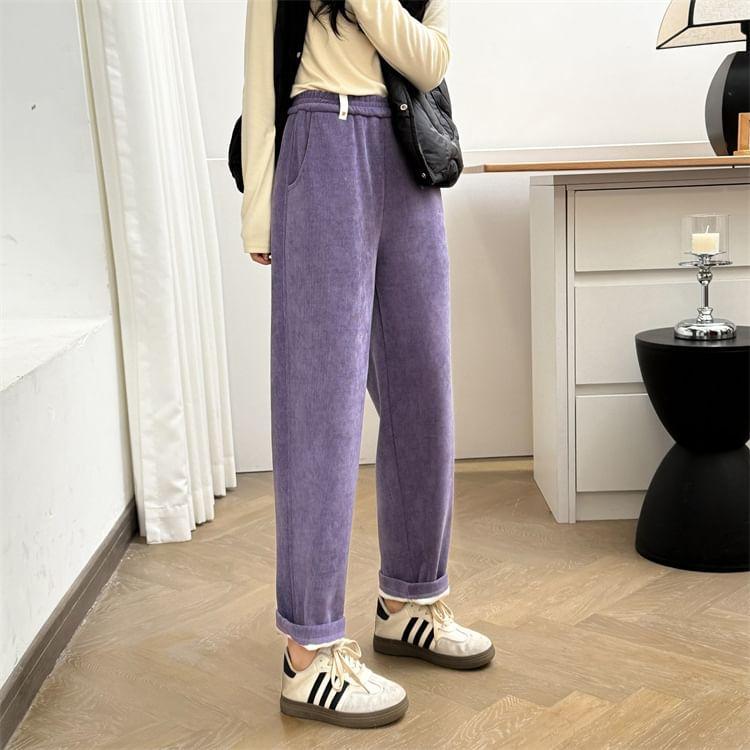 Plus Size Elastic Waist Plain Tapered Pants Product Image