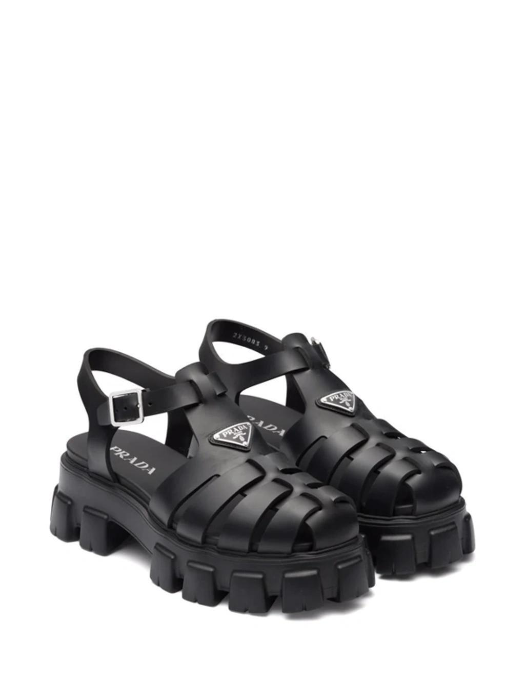 PRADA Triangle-logo Fisherman Sandals In Black Product Image