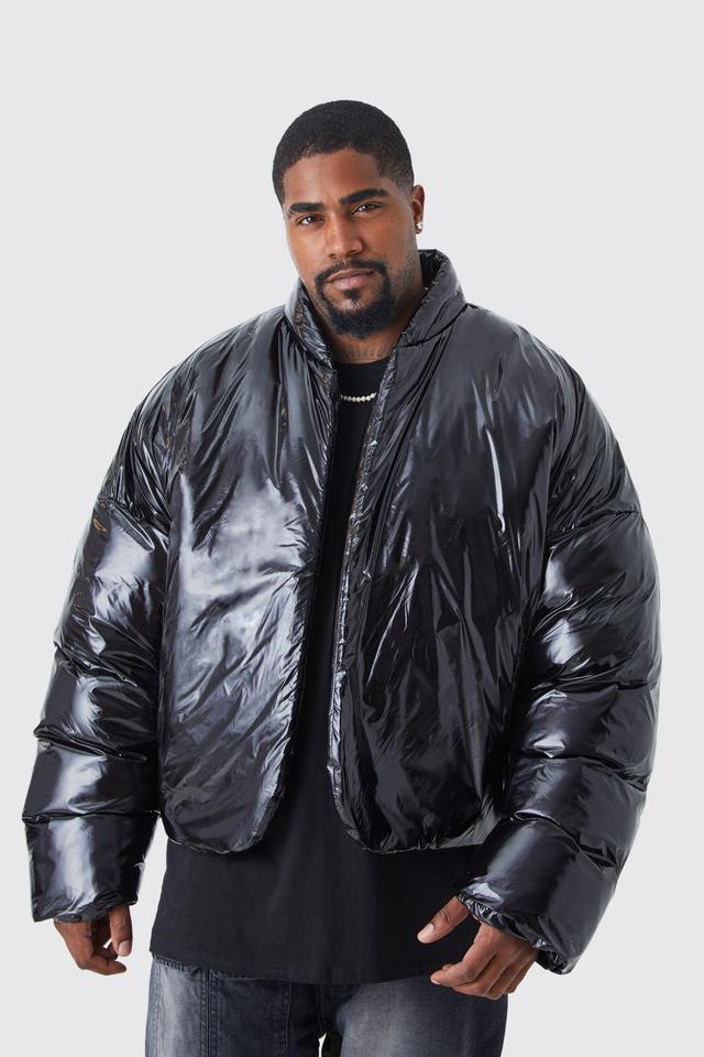 Plus Boxy High Shine Volume Padded Puffer Bomber Jacket | boohooMAN USA Product Image