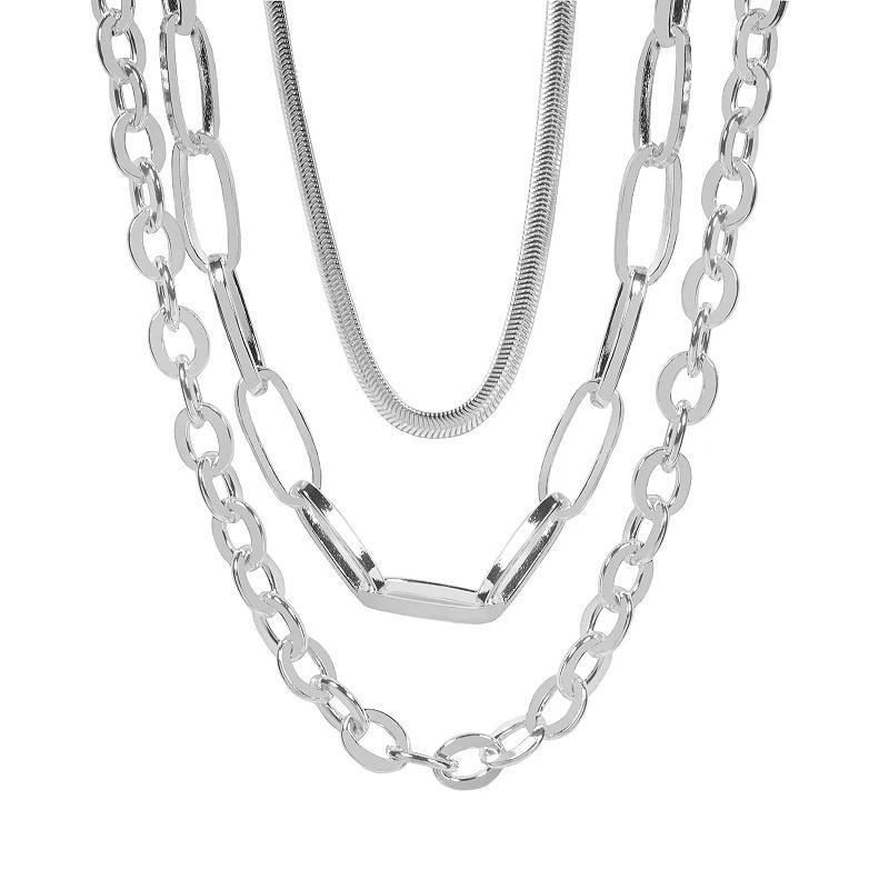 Emberly Silver Tone Linked Multi Row Necklace, Womens Product Image