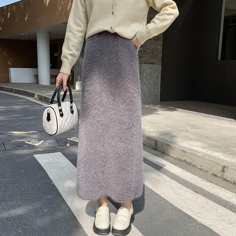 High Rise Knit Maxi A-Line Skirt Product Image