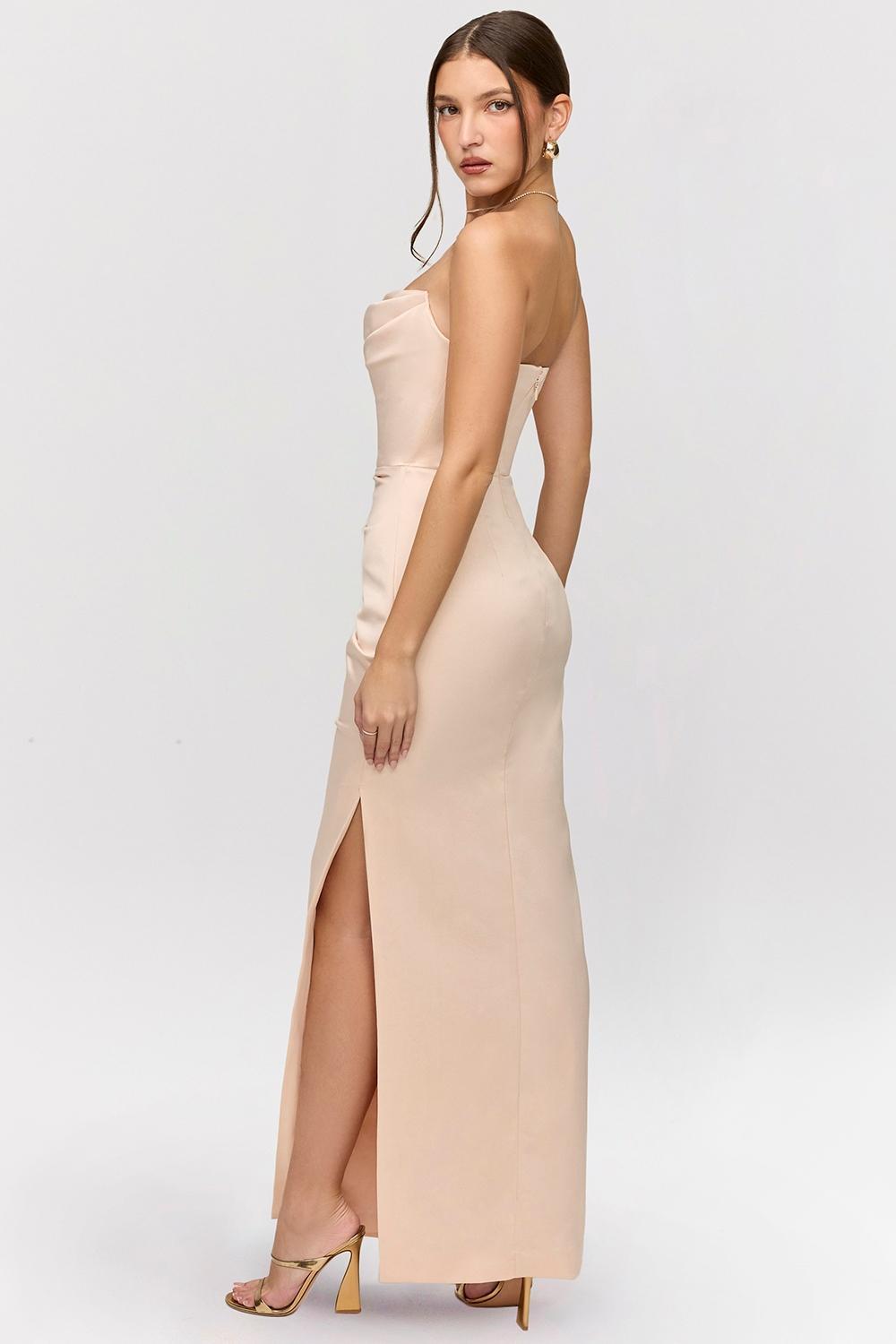 Adrienne Champagne Satin Strapless Gown Product Image