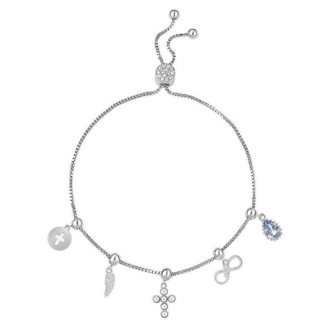 Brilliance Fine Silver Plated Cubic Zirconia Adjustable Charm Bracelet, Womens, Silver Tone Aqua Product Image