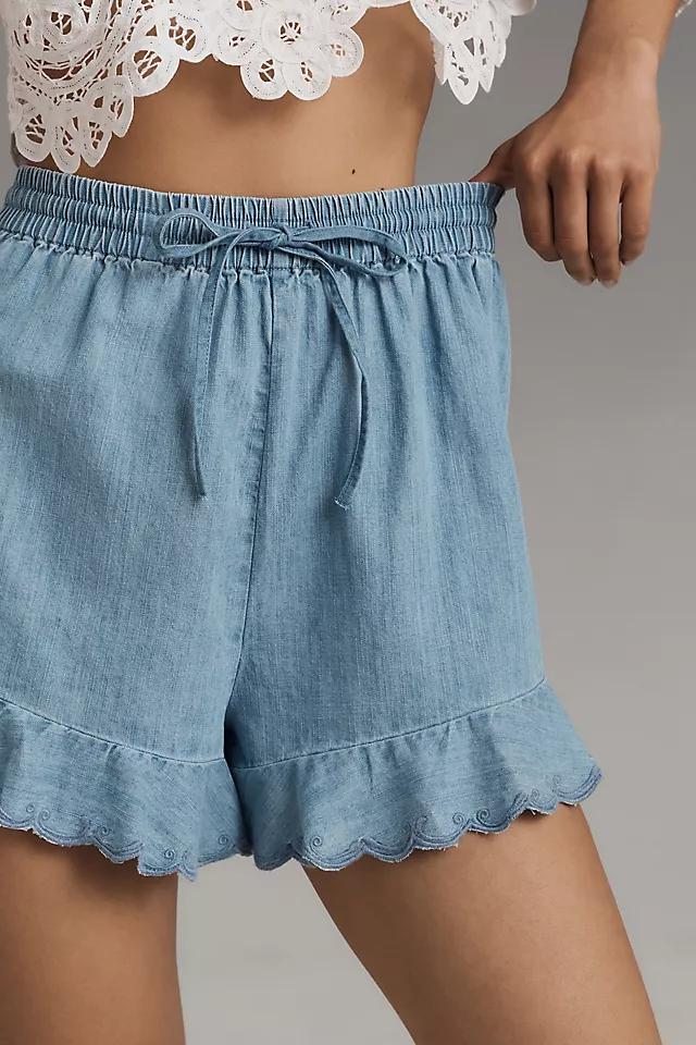 Pilcro Embroidered Ruffle Chambray Shorts Product Image