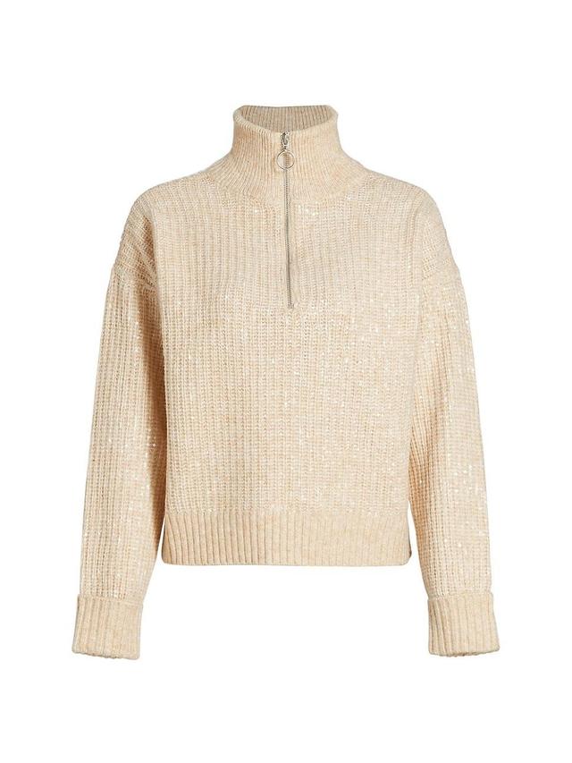 Womens Sequin-Embroidered Quarter-Zip Sweater Product Image