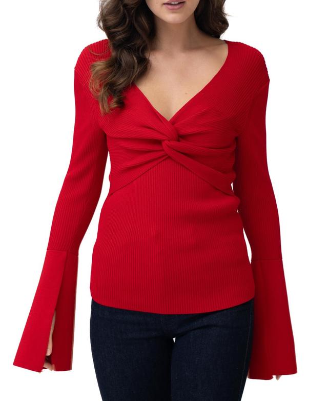 Adrienne Landau Womens Twist-Front Bell-Sleeve Ribbed Knit Sweater Product Image