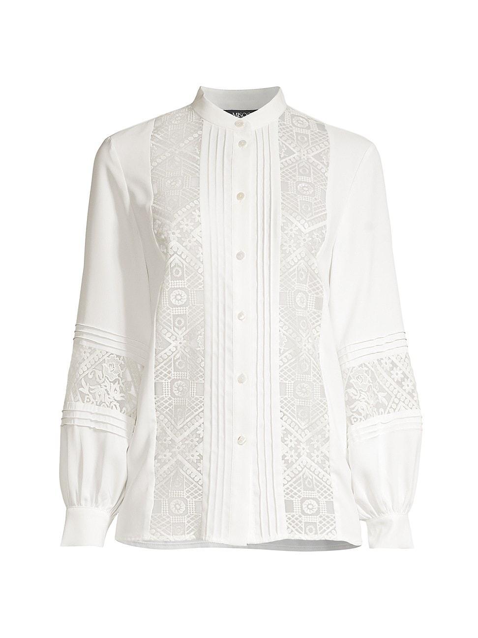 Womens Crepe De Chine Lace Blouse Product Image