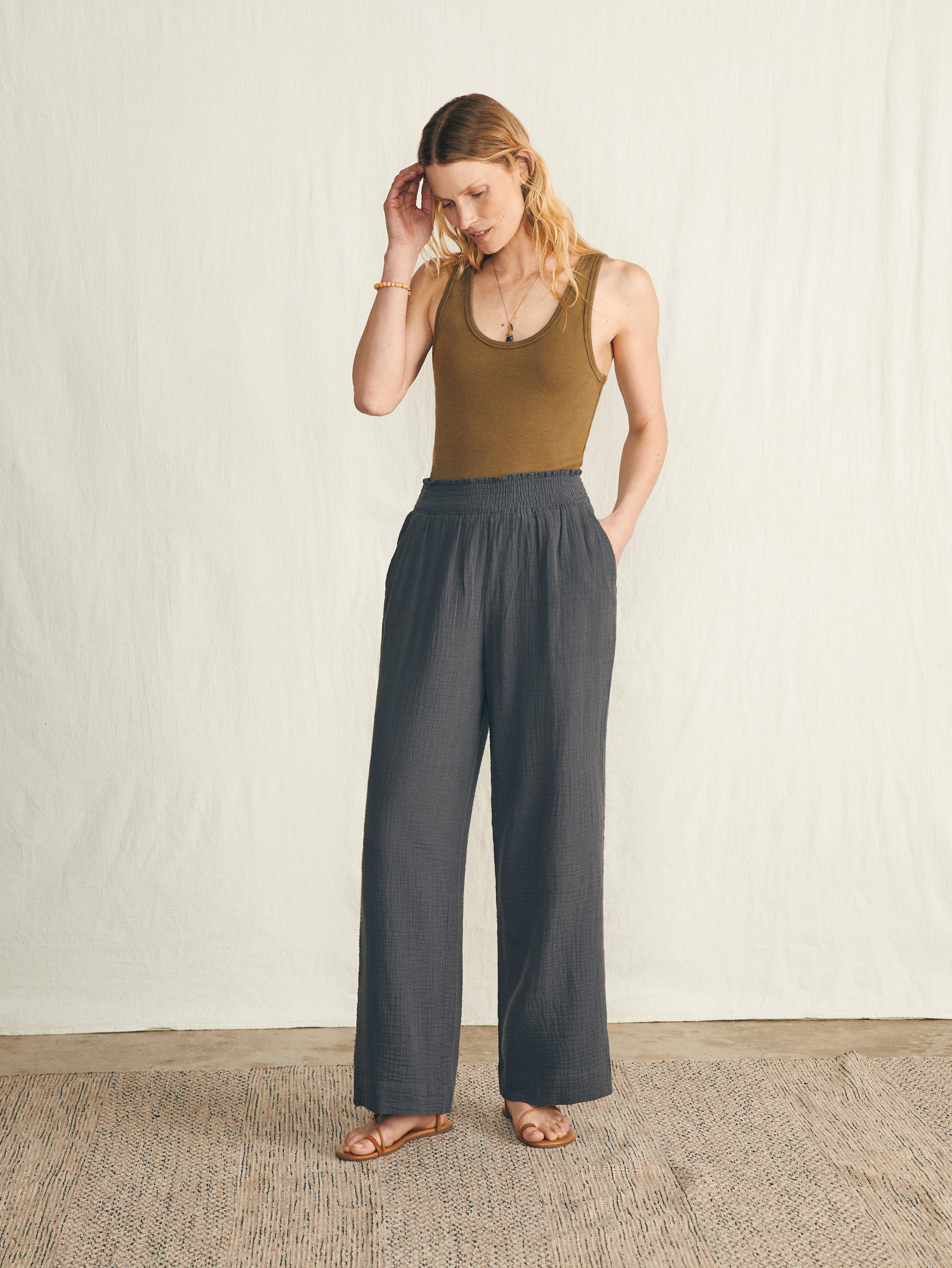 Dream Cotton Gauze Wide Leg Pant - Washed Black Female Product Image