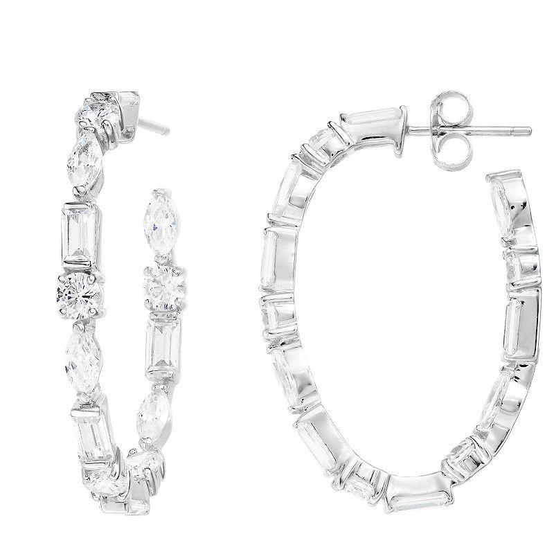 Sterling Silver Cubic Zirconia Hoop Earrings, Womens Product Image