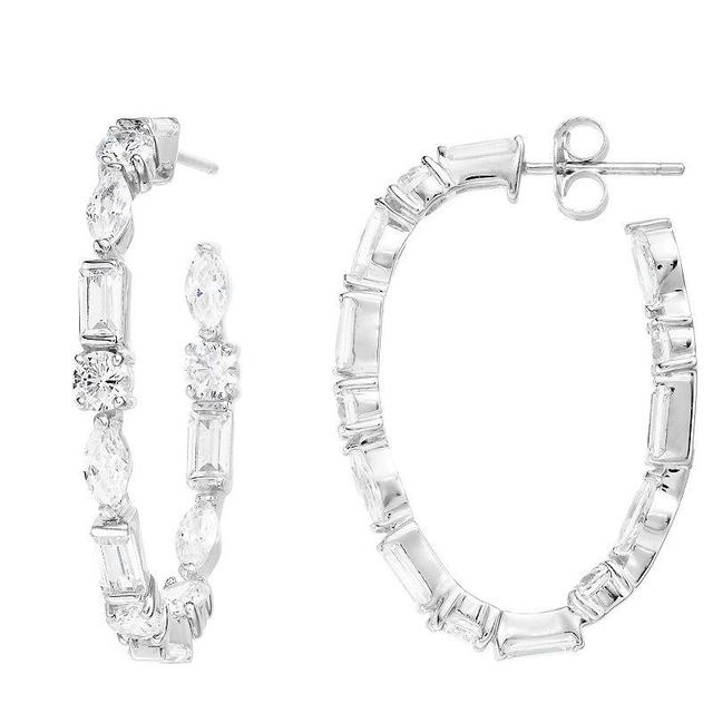 Sterling Silver Cubic Zirconia Hoop Earrings, Womens, White Product Image