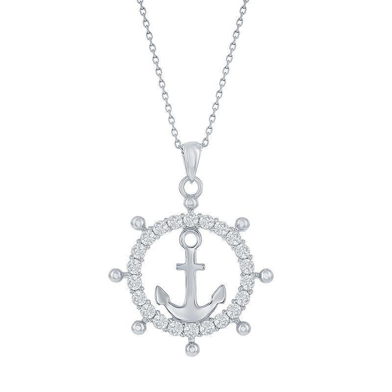 Sterling Silver Cubic Zirconia Anchor & Ship Wheel Necklace, Womens Product Image