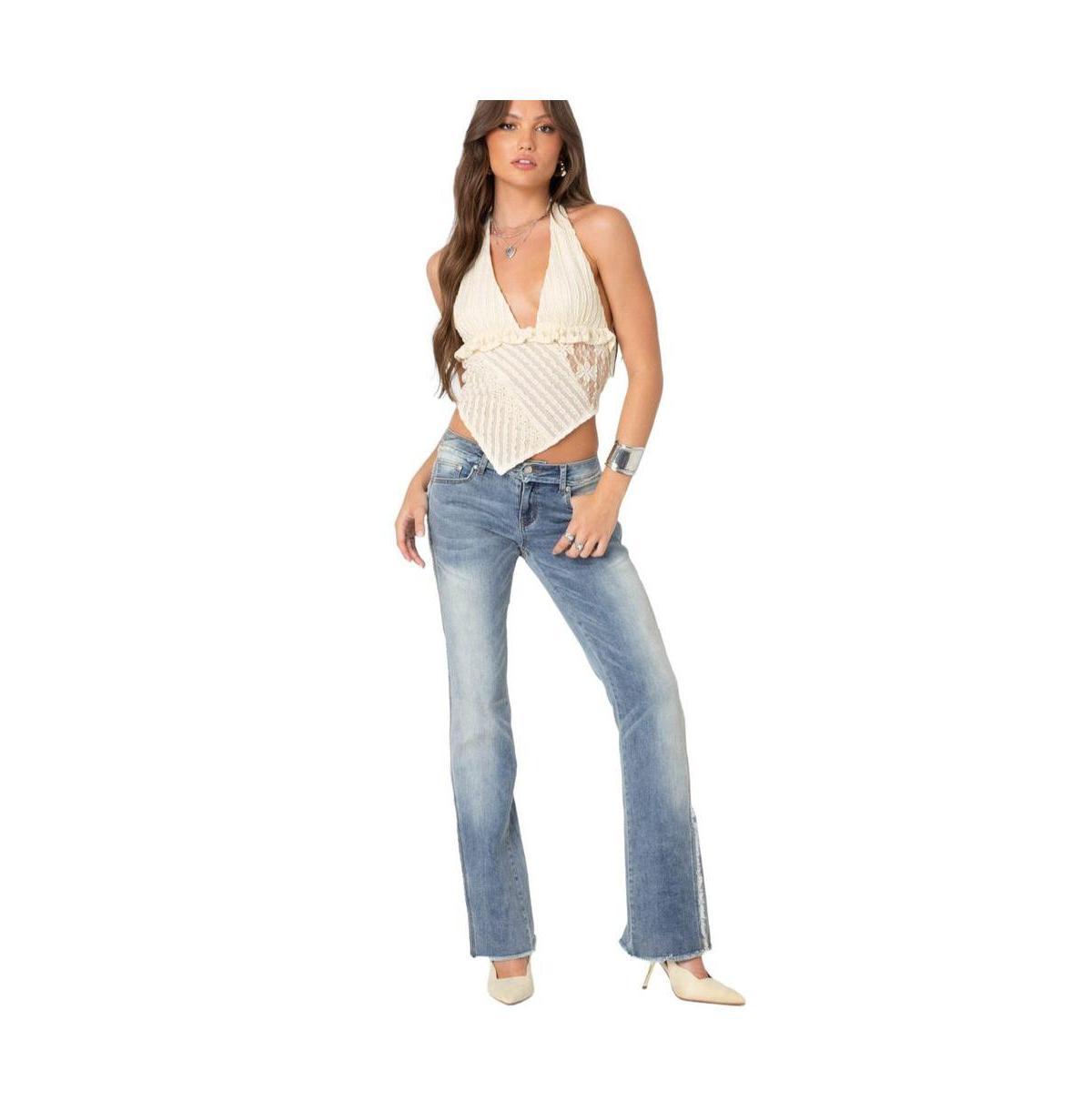 Edikted Womens Frayed Seam washed flare jeans Product Image