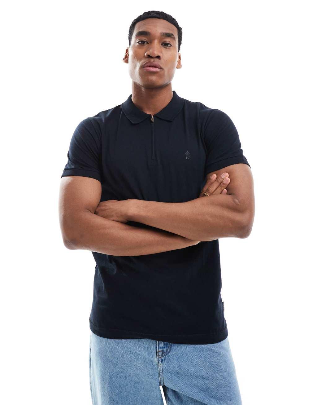 French Connection zip neck polo in navy Product Image